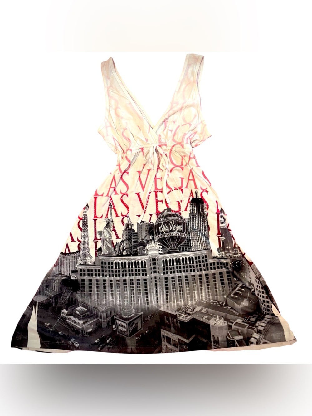 Chic Vegas Print Dress with Pink and Gray
